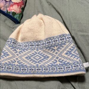 Turtle Fur Cream and Blue Knit Beanie wool